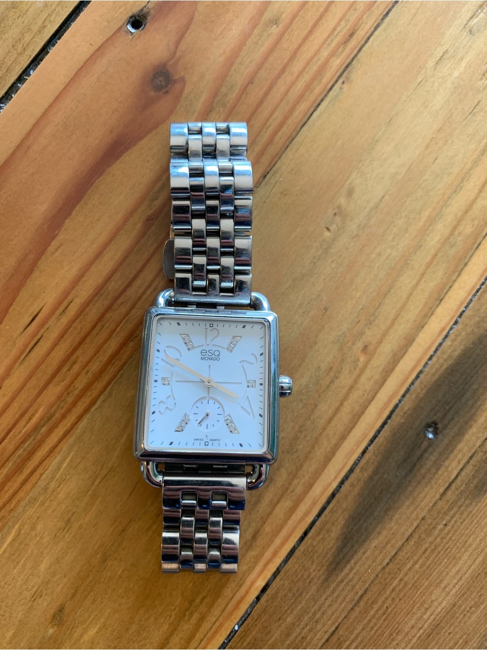 Movado Silver and White Stainless Steel Square Women's Watch